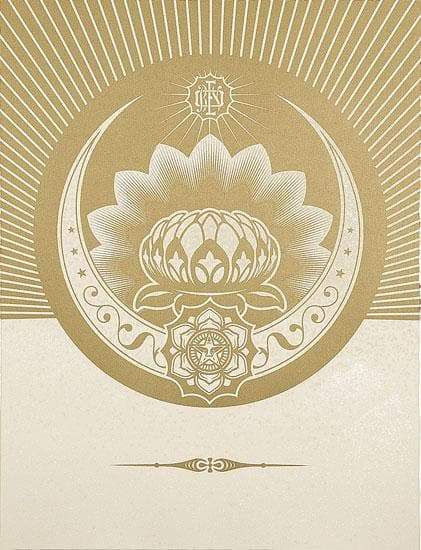 Obey Lotus Crescent White and Gold artwork by Obey (Shepard Fairey) 