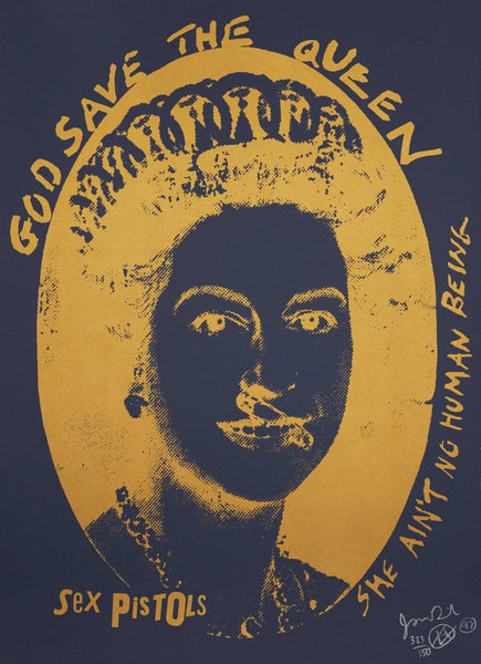 God Save The Queen, Gold On Blue by Jamie Reid | Enter Gallery