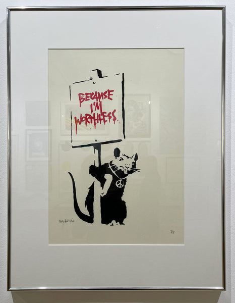 Framed Because I'm Worthless, Red by Banksy | Enter Gallery