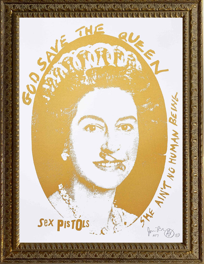Framed God Save The Queen, Gold on White