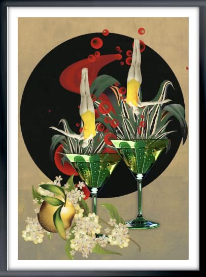 Framed Cocktail Diver, Hand-Embellished