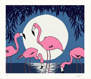 Moonlight Flamingos artwork by Joseph Vass 