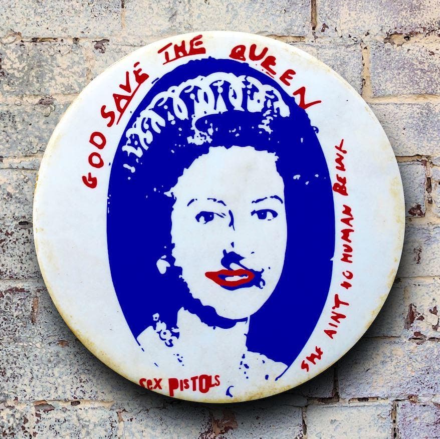 Sex Pistols, God Save The Queen Giant 3D Vintage Badge artwork by Tape Deck Art 