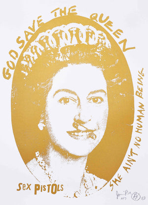 God Save The Queen, Gold on White, POS