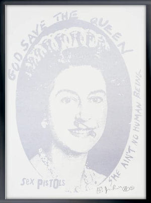 Framed God Save The Queen, Silver on White