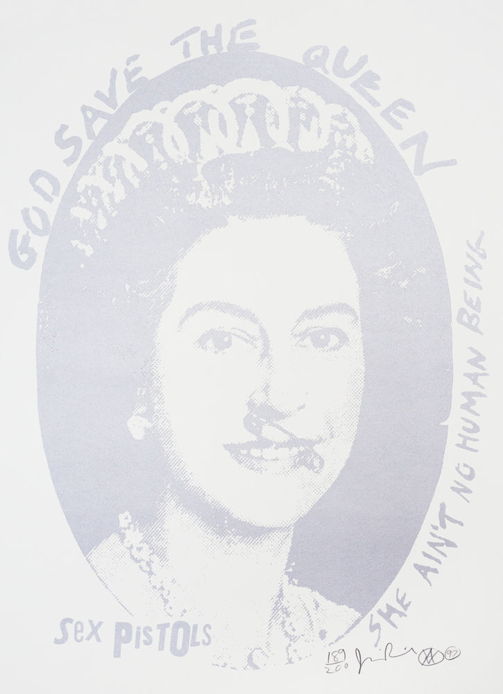 Framed God Save The Queen, Silver on White