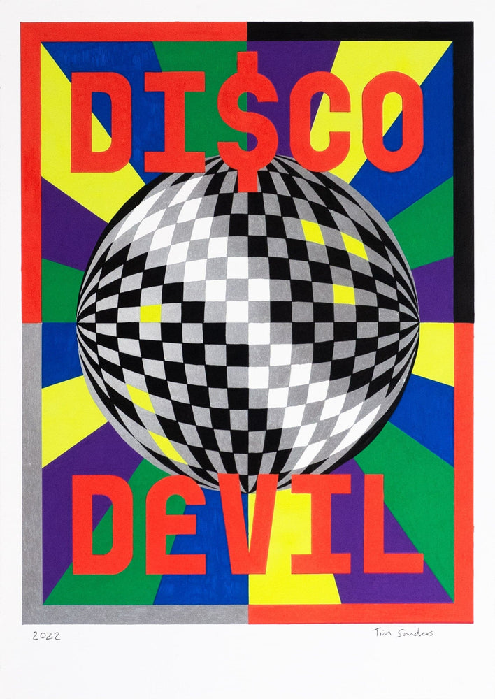 Disco Devil, Glitter Ball, Framed Original