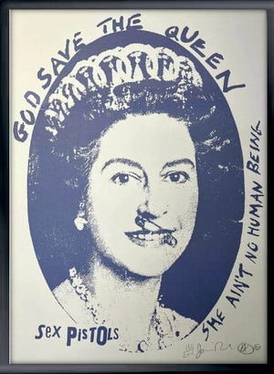 Framed God Save the Queen, Blue on White