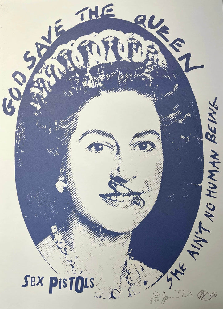 Framed God Save the Queen, Blue on White