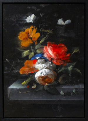 Flowers with Insects After Rachel Ruysch, Framed Original