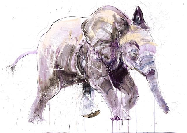 Young Elephant II, Large Diamond Dust artwork by Dave White 