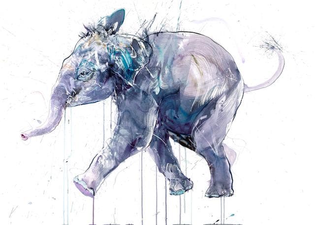 Young Elephant I, Large Diamond Dust artwork by Dave White 